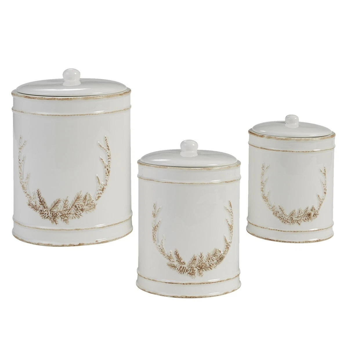 Antler Wreath Canister Set 3 Ceramic Containers (image for) Antler Wreath Canister Set 3 Ceramic Containers